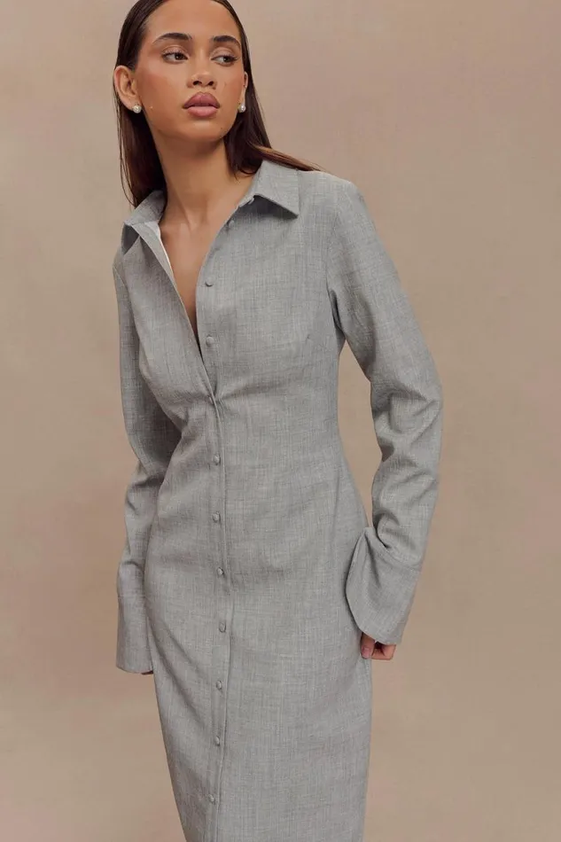 Women Meshki Tops Dorian Fitted Shirt Midi Dress 8211 Charcoal Marle