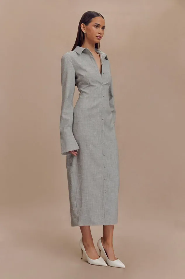 Women Meshki Tops Dorian Fitted Shirt Midi Dress 8211 Charcoal Marle