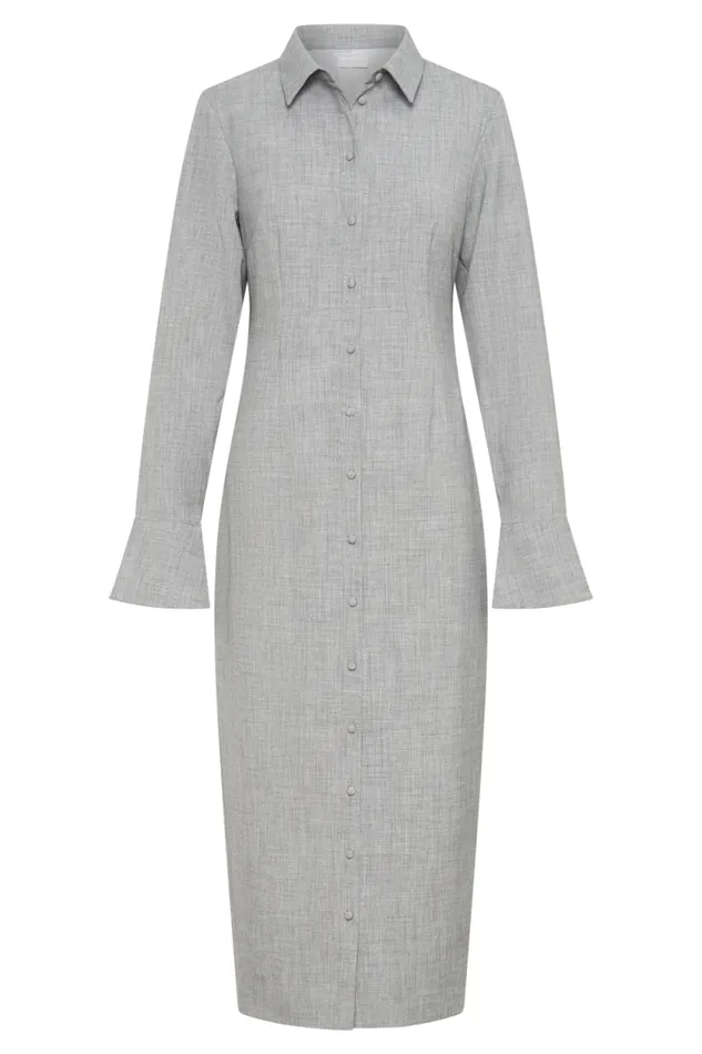 Women Meshki Tops Dorian Fitted Shirt Midi Dress 8211 Charcoal Marle