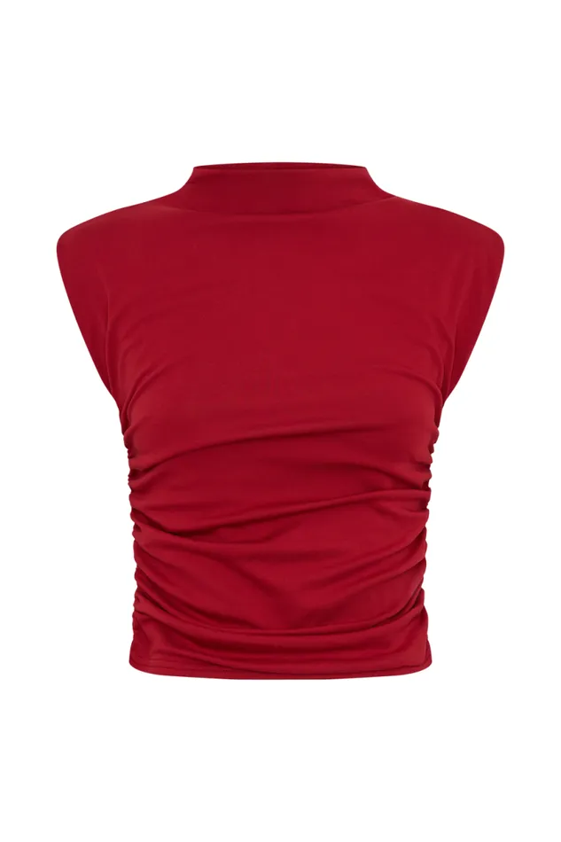 Women Meshki Tops Ellia High Neck Sleeveless Top 8211 Red