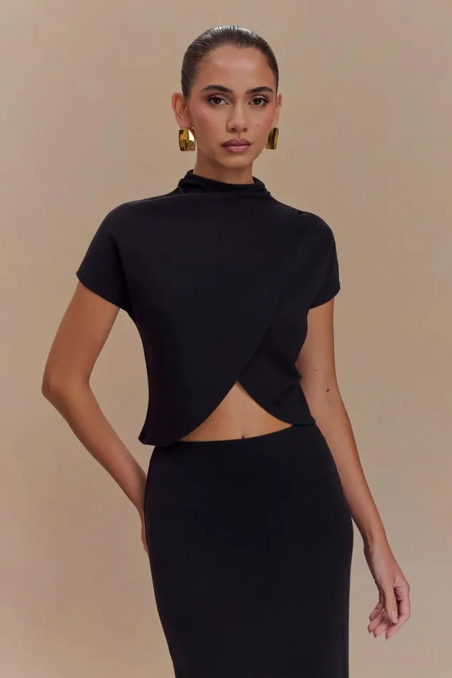 Women Meshki Tops Eris High Neck Scuba Jersey Top 8211 Black