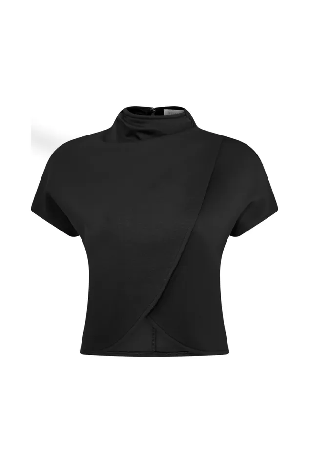 Women Meshki Tops Eris High Neck Scuba Jersey Top 8211 Black