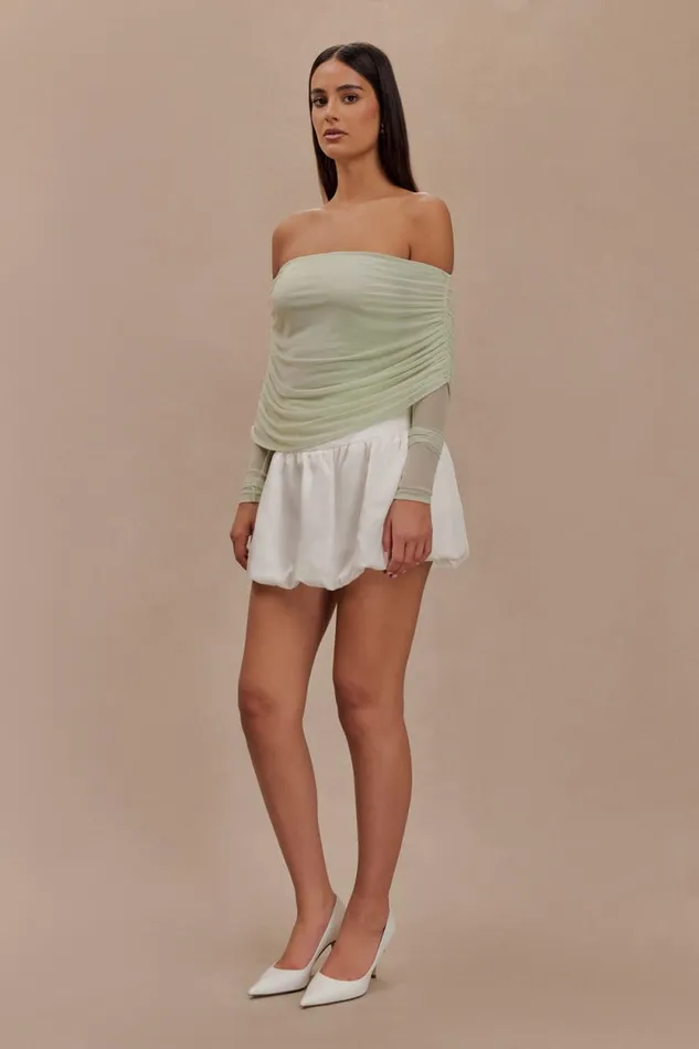 Women Meshki Tops Everly Sheer Mesh Off Shoulder Top 8211 Pastel Green