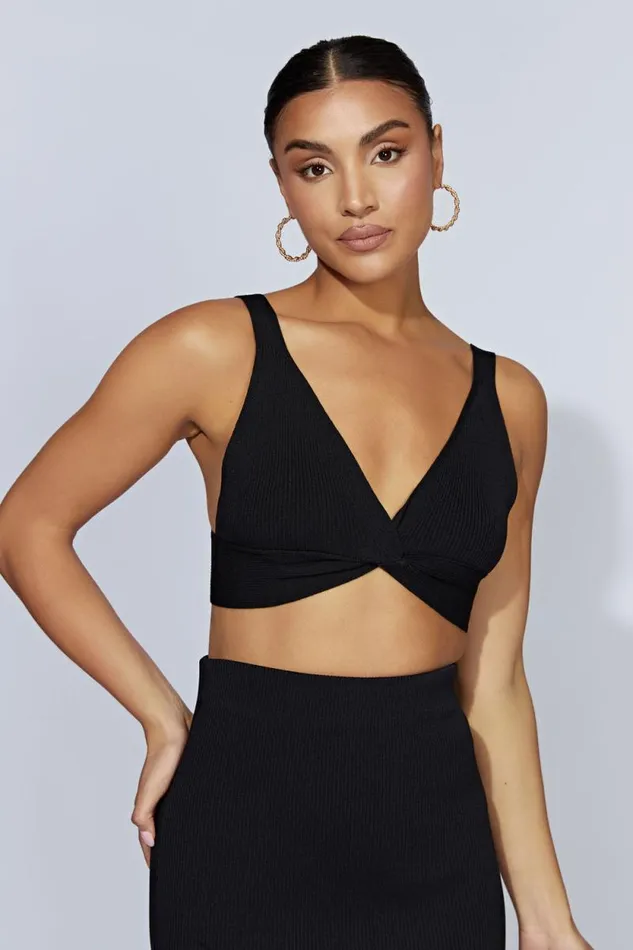 Women Meshki Tops Kaesha Twist Front Knit Top 8211 Black