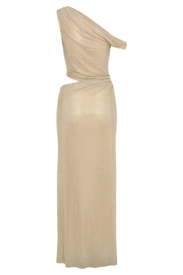Women Meshki Tops Kenny Diamante One Shoulder Maxi Dress 8211 Gold