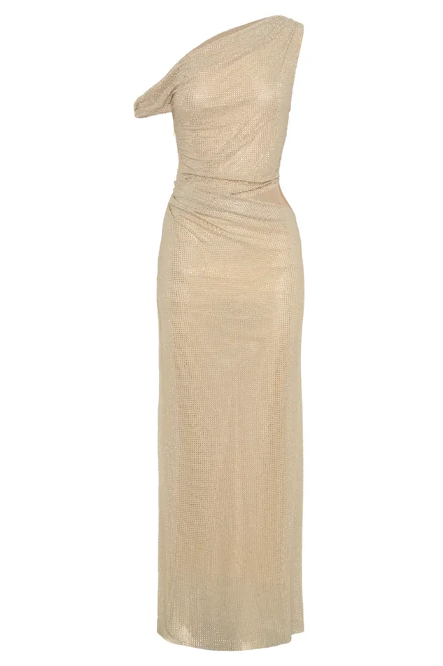 Women Meshki Tops Kenny Diamante One Shoulder Maxi Dress 8211 Gold
