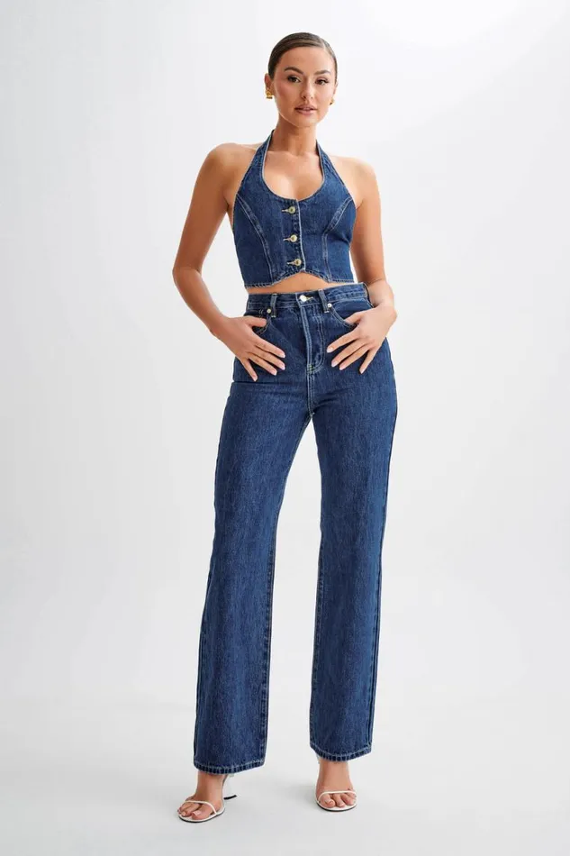 Women Meshki Tops Kieryn Denim Vest 8211 Dark Blue