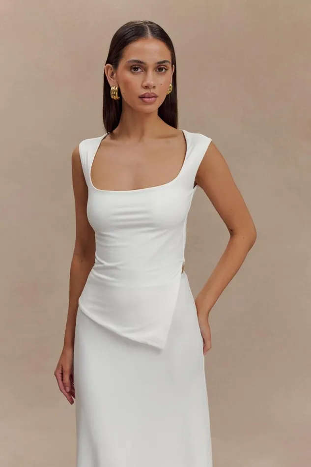 Women Meshki Tops Lisette Asymmetric Recycled Nylon Top 8211 White