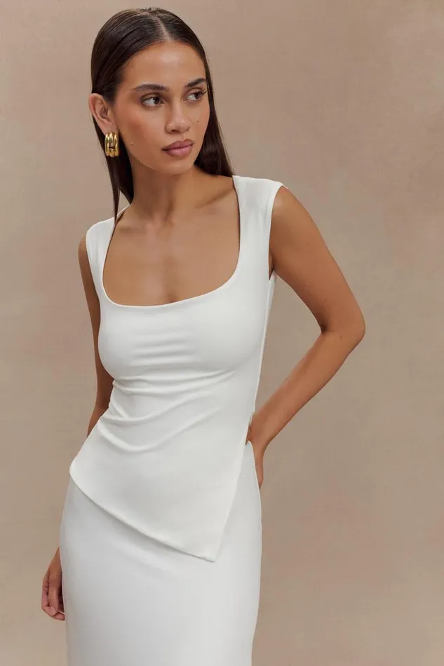 Women Meshki Tops Lisette Asymmetric Recycled Nylon Top 8211 White