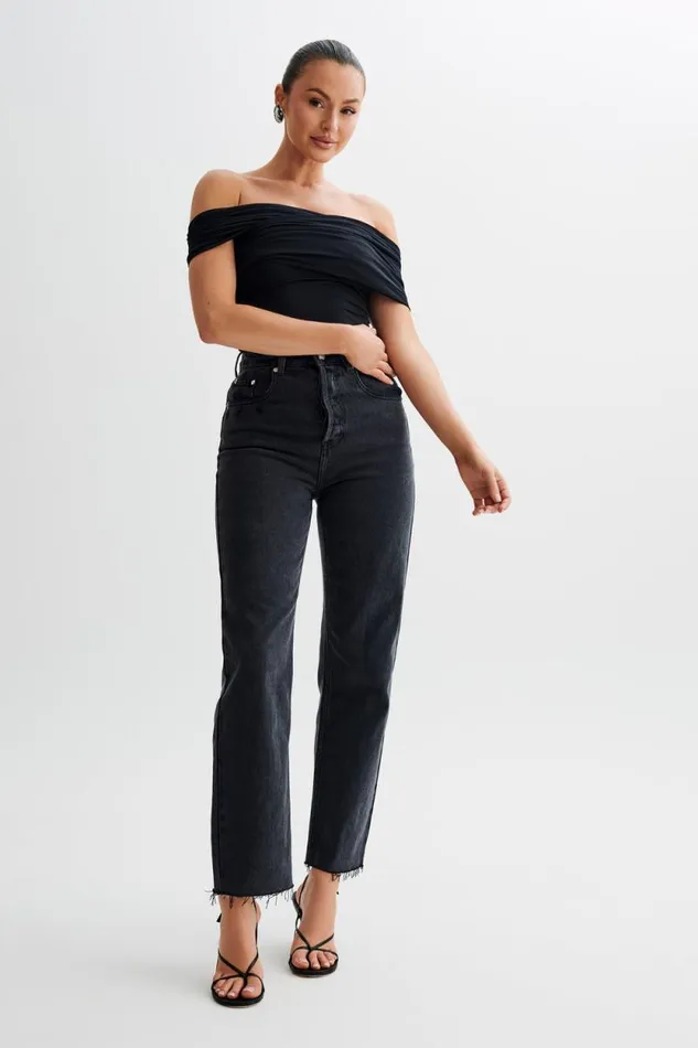 Women Meshki Tops Lourdes Slinky Off Shoulder Top 8211 Black