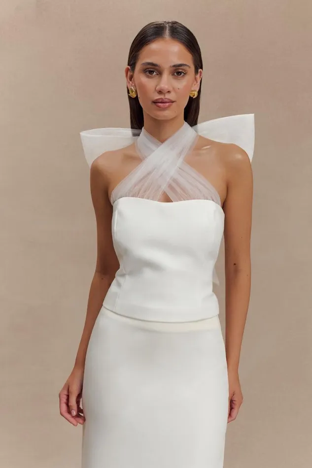 Women Meshki Tops Maryam Tulle Bow Top 8211 White