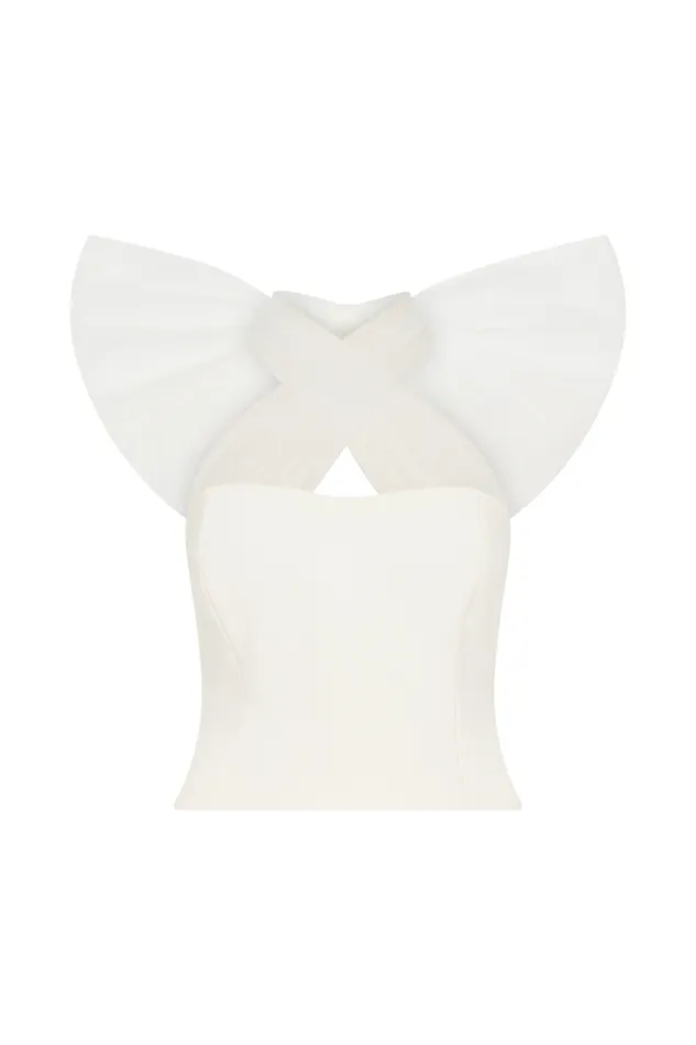 Women Meshki Tops Maryam Tulle Bow Top 8211 White