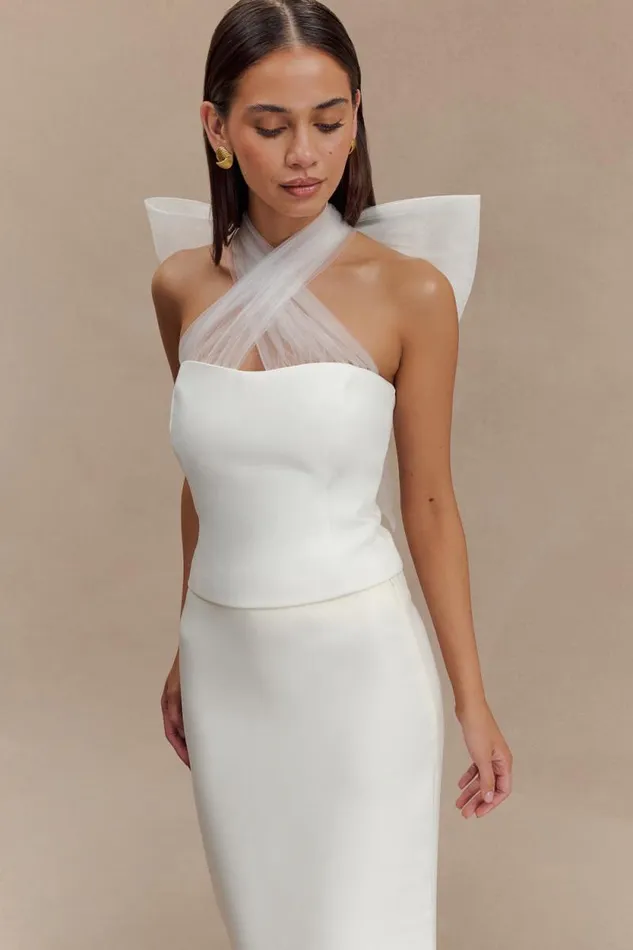 Women Meshki Tops Maryam Tulle Bow Top 8211 White