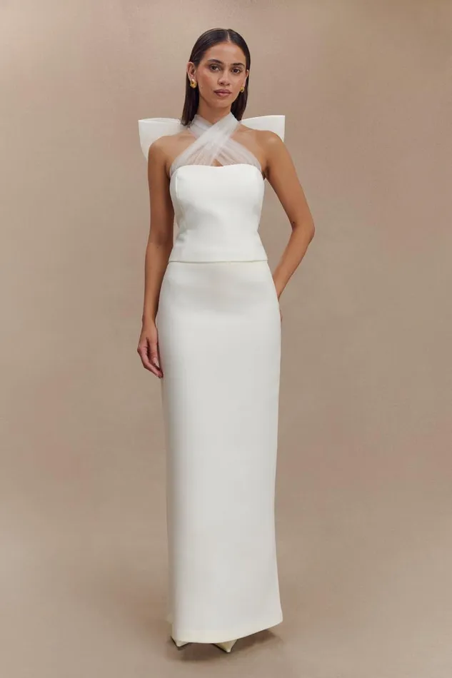 Women Meshki Tops Maryam Tulle Bow Top 8211 White