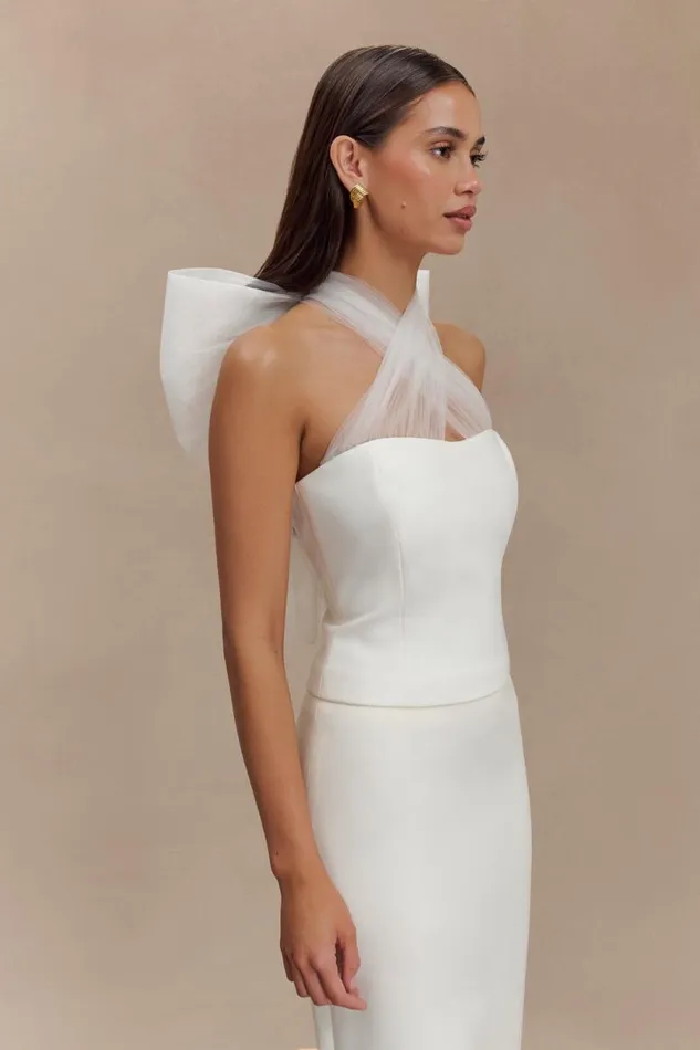 Women Meshki Tops Maryam Tulle Bow Top 8211 White