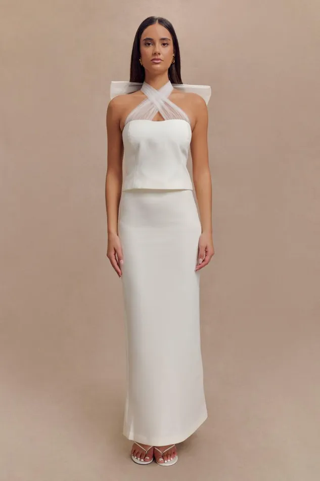 Women Meshki Tops Maryam Tulle Bow Top 8211 White