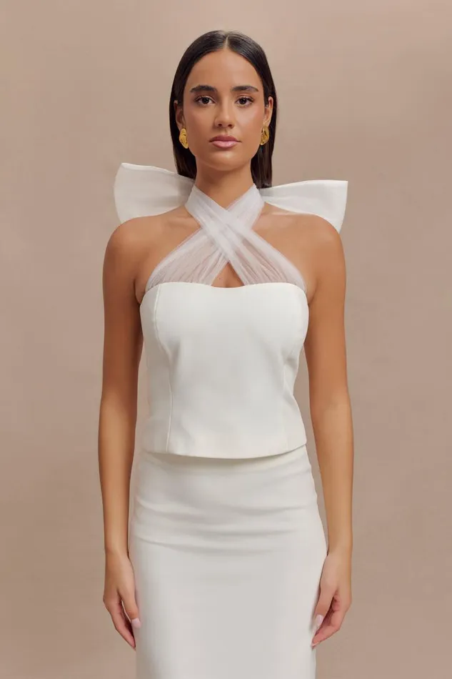 Women Meshki Tops Maryam Tulle Bow Top 8211 White
