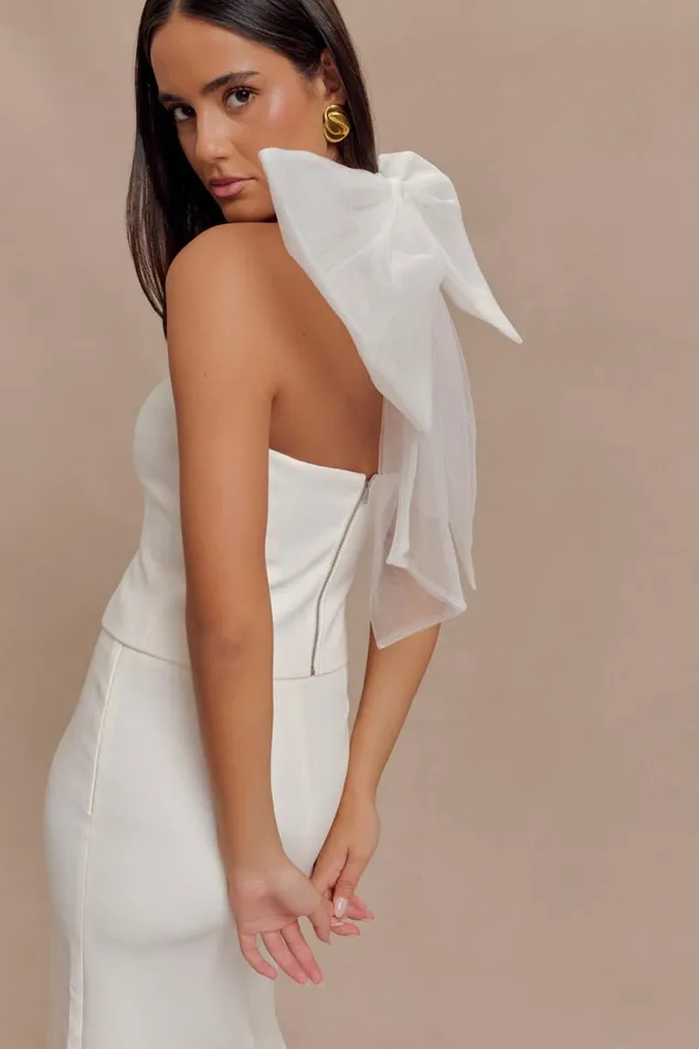 Women Meshki Tops Maryam Tulle Bow Top 8211 White