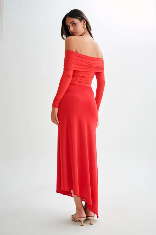 Women Meshki Tops Prue Ruched Off Shoulder Long Sleeve Top 8211 Pomegranate
