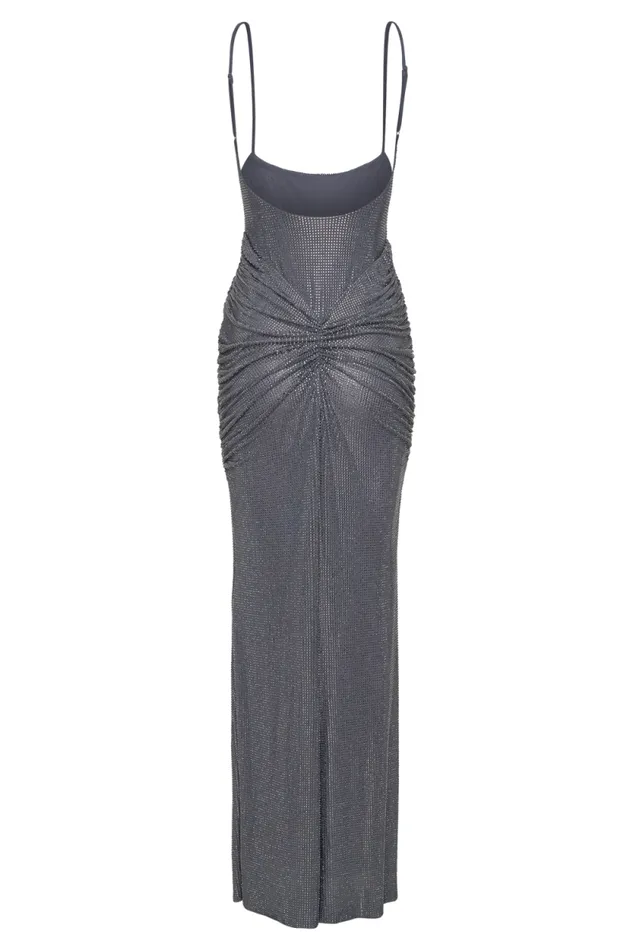 Women Meshki Tops Roisin Diamante Satin Maxi Dress 8211 Gunmetal
