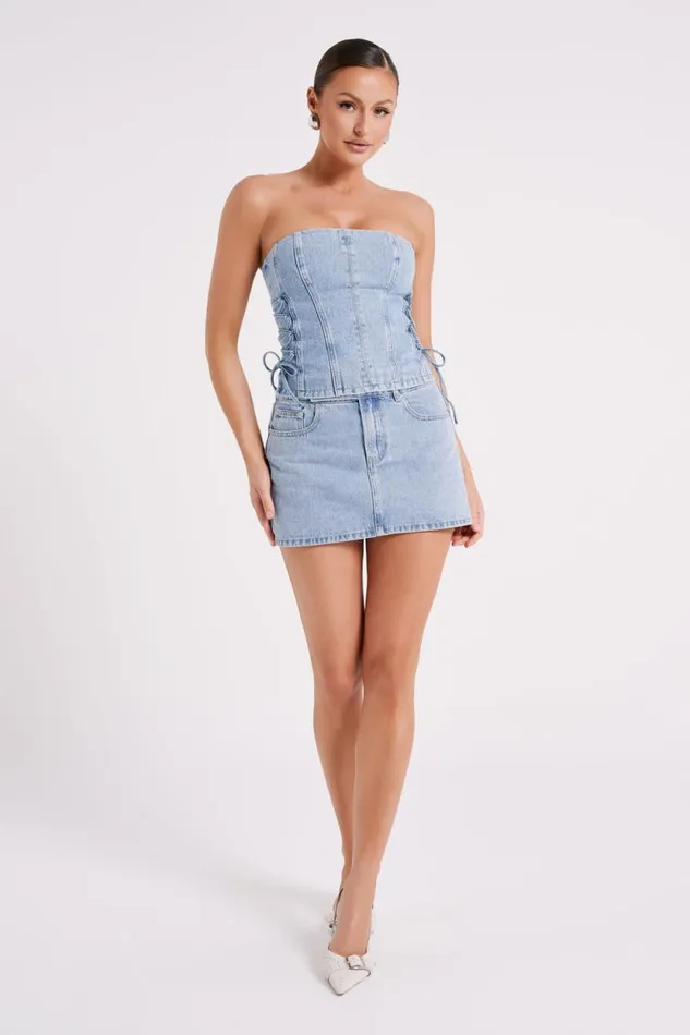 Women Meshki Tops Scheana Denim Corset 8211 Mid Blue