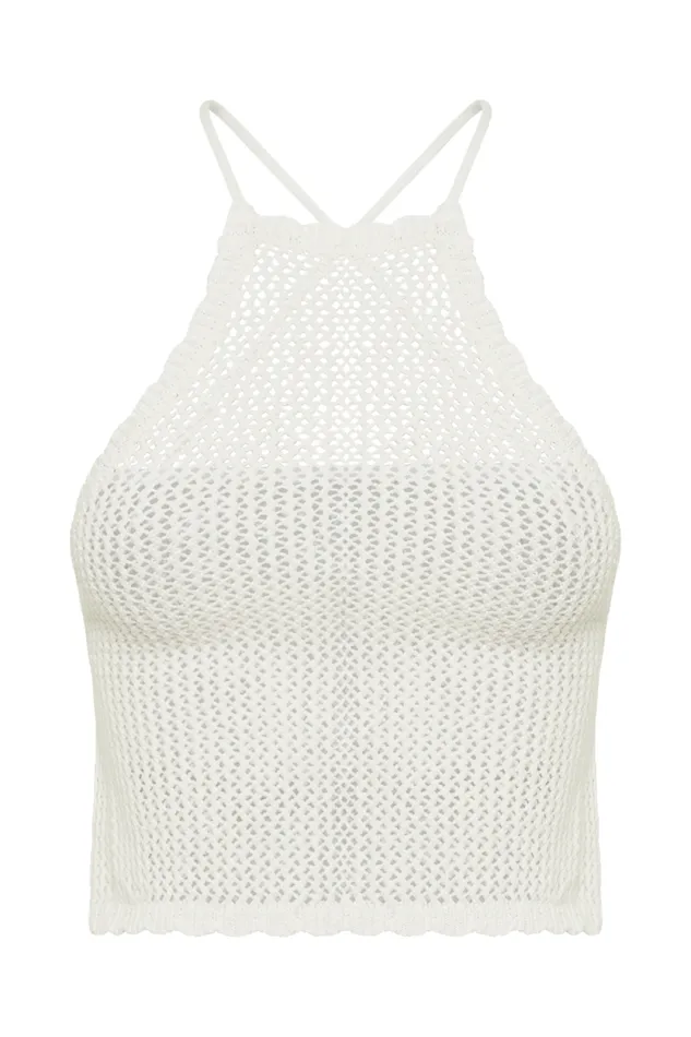 Women Meshki Tops Sylvana Crochet Halter Top 8211 White
