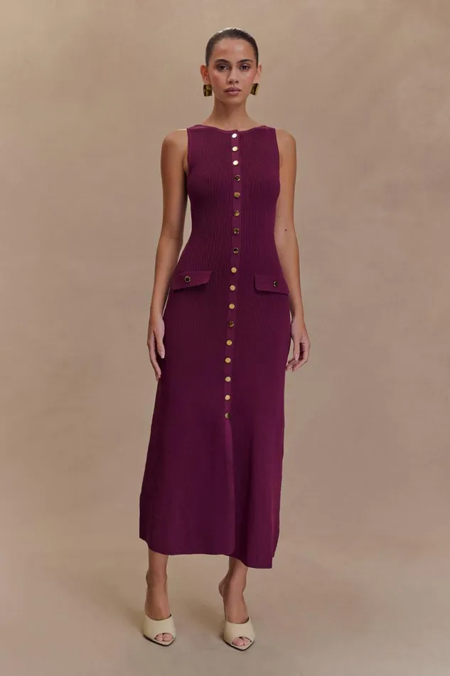 Women Meshki Two Piece Sets Sawyer Sleeveless Buttoned Maxi Dress 8211 Plum
