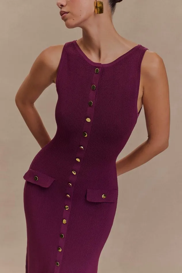 Women Meshki Two Piece Sets Sawyer Sleeveless Buttoned Maxi Dress 8211 Plum