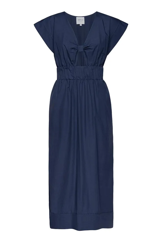 Women MISA Los Angeles Dresses CLAUDINE DRESS Midnight Blue Poplin