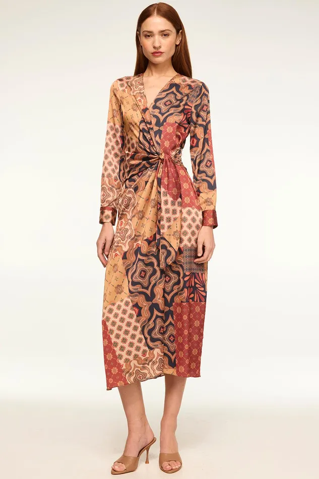 Women MISA Los Angeles Dresses ELIZA DRESS Surreal Patchwork Satin