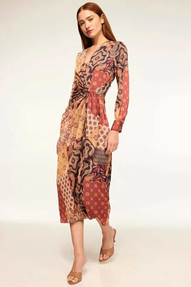 Women MISA Los Angeles Dresses ELIZA DRESS Surreal Patchwork Satin