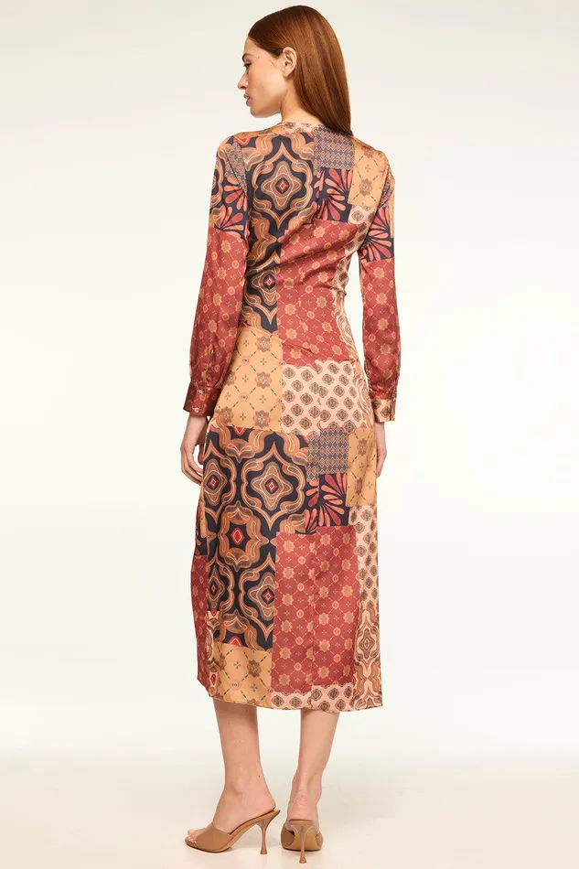 Women MISA Los Angeles Dresses ELIZA DRESS Surreal Patchwork Satin