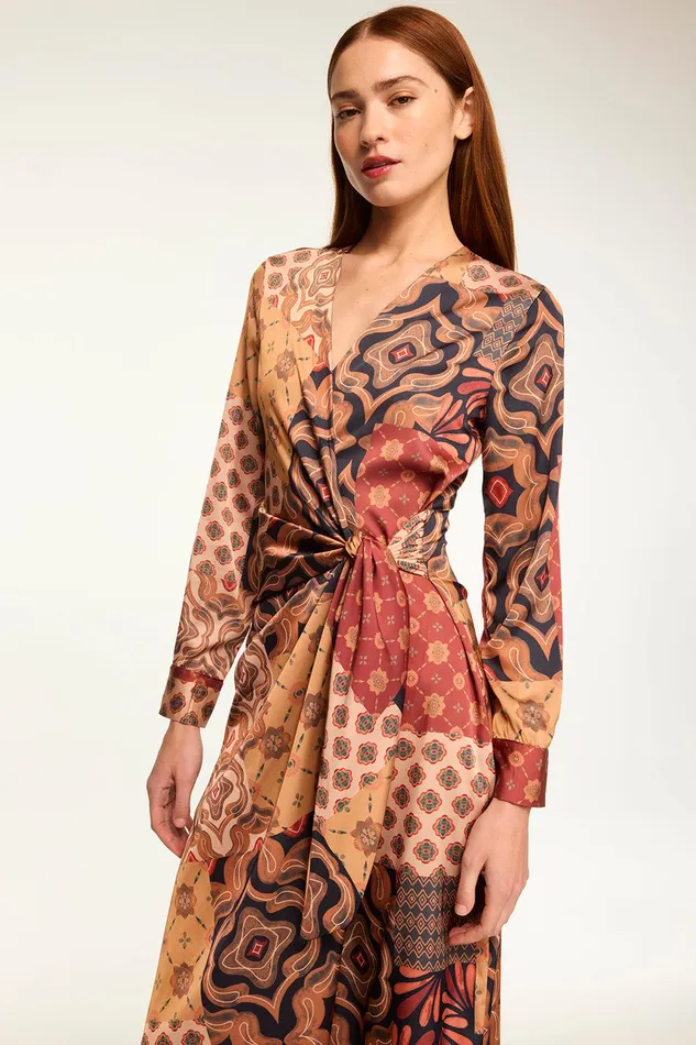 Women MISA Los Angeles Dresses ELIZA DRESS Surreal Patchwork Satin