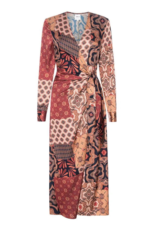 Women MISA Los Angeles Dresses ELIZA DRESS Surreal Patchwork Satin