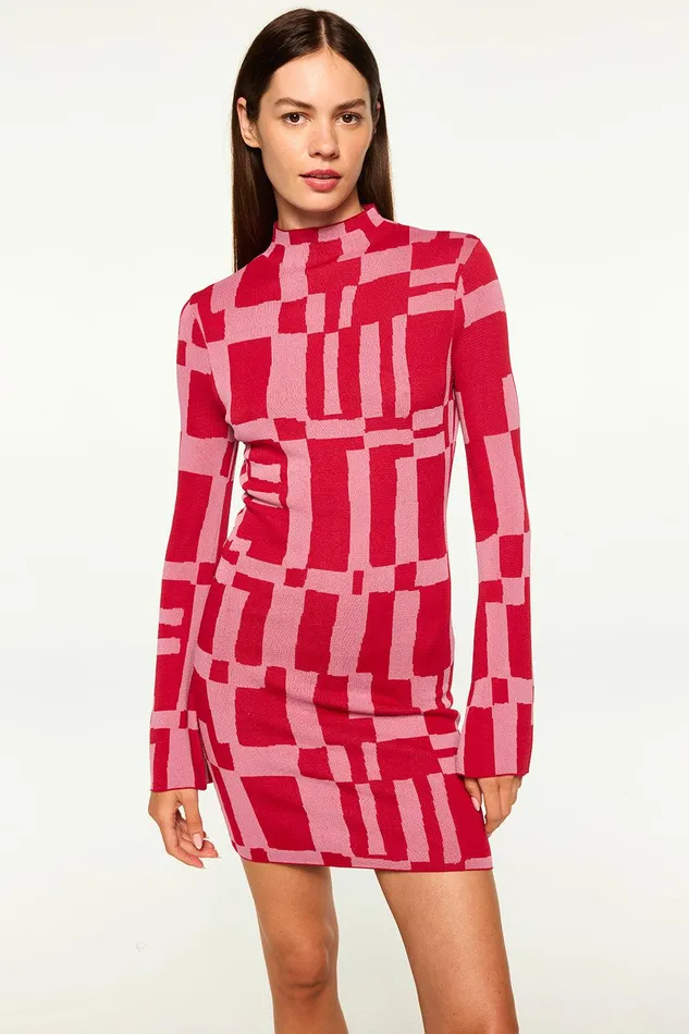 Women MISA Los Angeles Knits KALEN DRESS Pink and Red