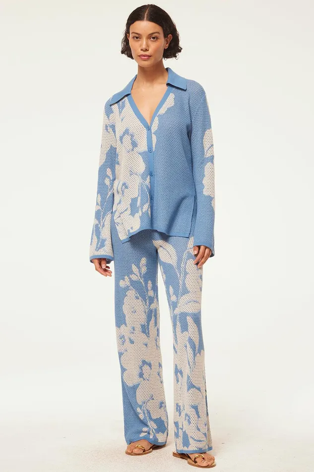 Women MISA Los Angeles Knits LIAM PANT Blue Hibiscus Flora