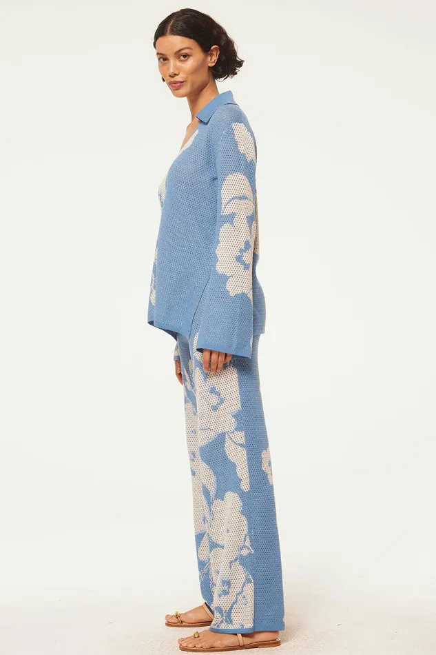 Women MISA Los Angeles Knits LIAM PANT Blue Hibiscus Flora