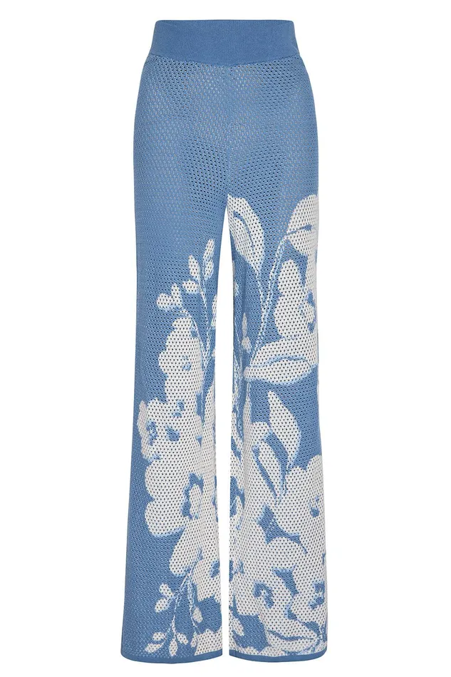 Women MISA Los Angeles Knits LIAM PANT Blue Hibiscus Flora