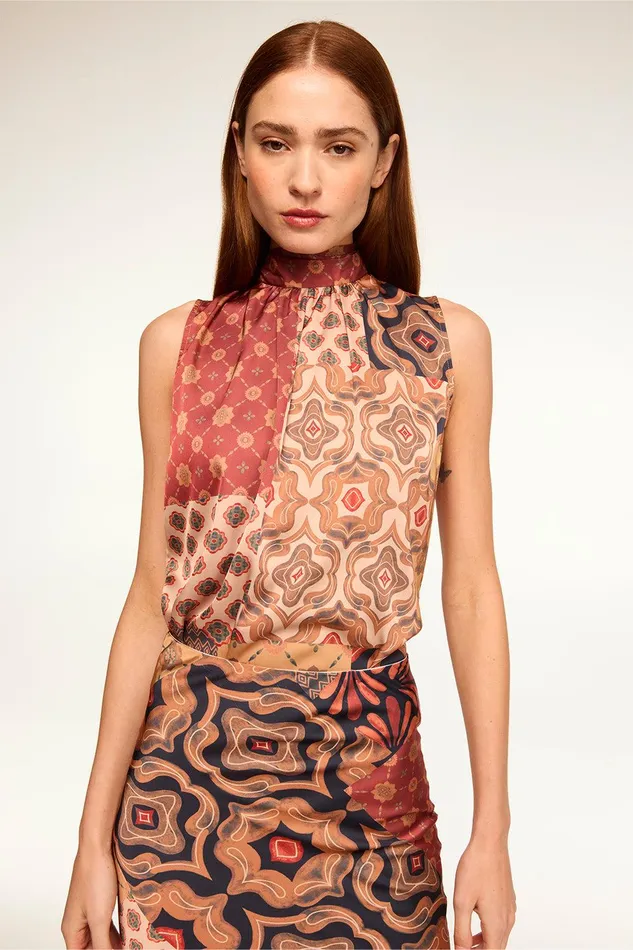 Women MISA Los Angeles Matching Sets LUKA TOP Surreal Patchwork Satin