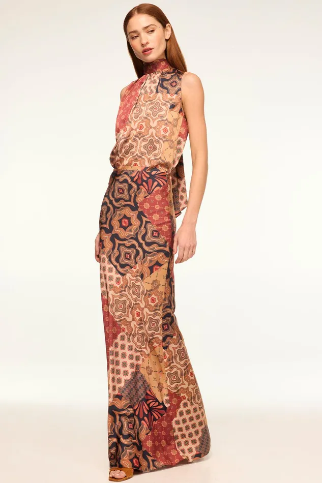 Women MISA Los Angeles Matching Sets LUKA TOP Surreal Patchwork Satin