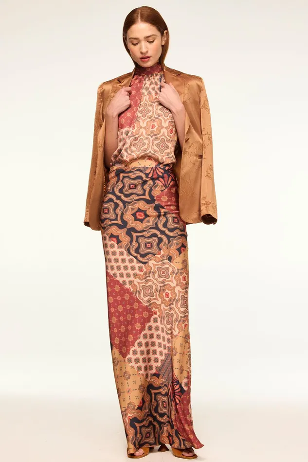 Women MISA Los Angeles Matching Sets LUKA TOP Surreal Patchwork Satin