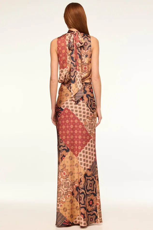 Women MISA Los Angeles Matching Sets LUKA TOP Surreal Patchwork Satin