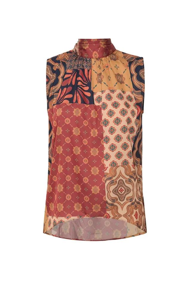 Women MISA Los Angeles Matching Sets LUKA TOP Surreal Patchwork Satin