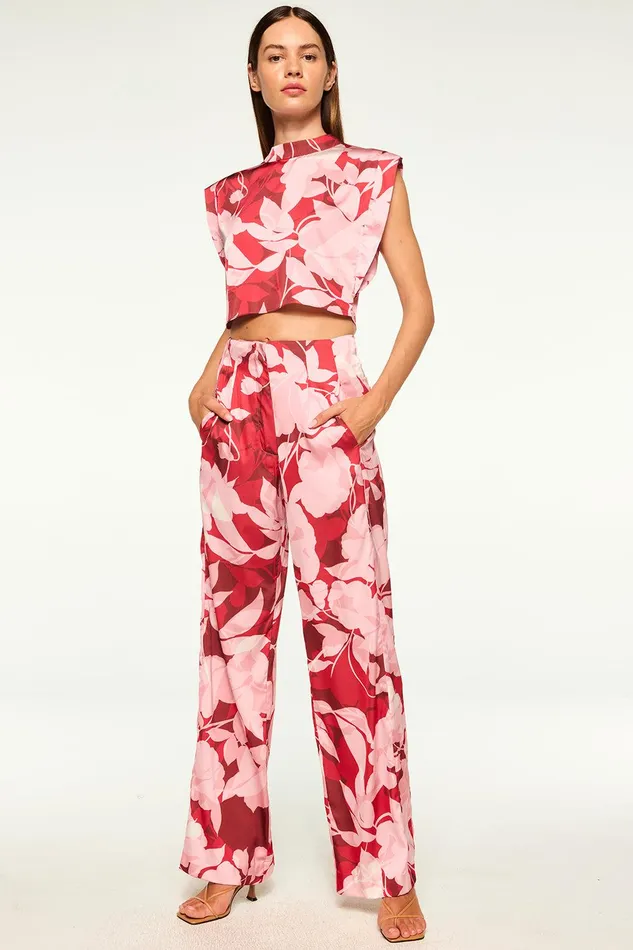 Women MISA Los Angeles Matching Sets RITA PANT Flora Rosada Satin