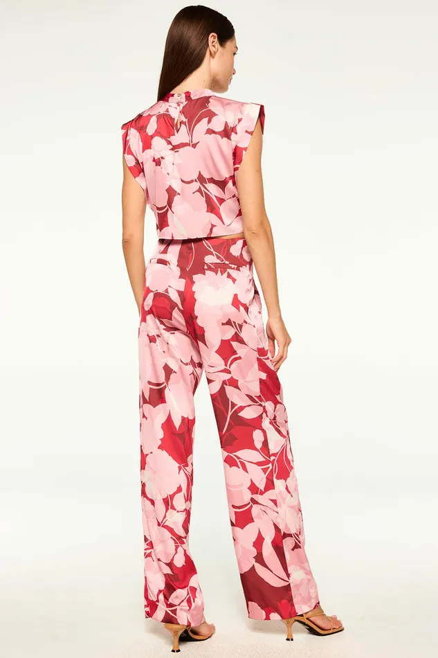 Women MISA Los Angeles Matching Sets RITA PANT Flora Rosada Satin