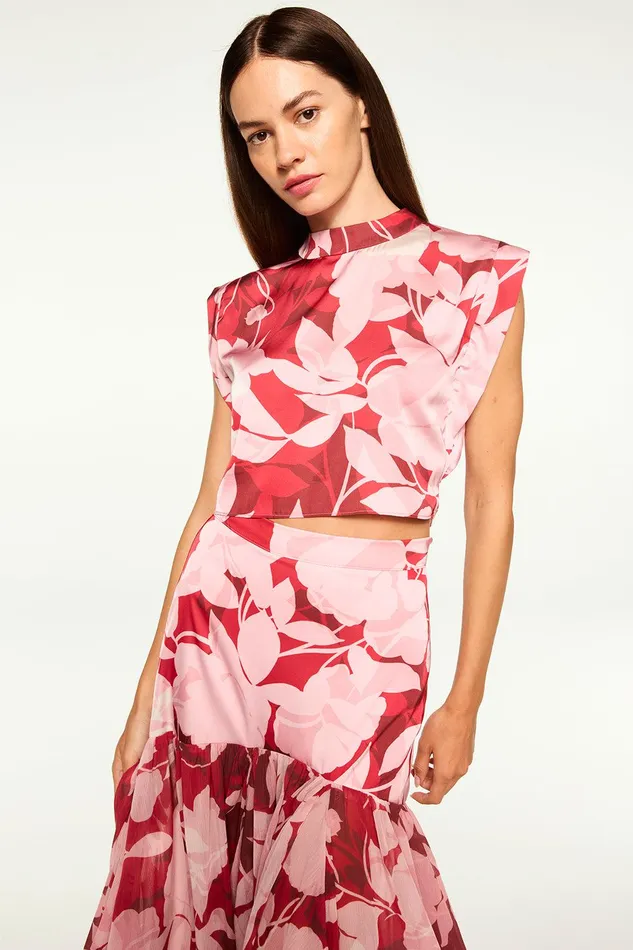 Women MISA Los Angeles Tops INAH TOP Flora Rosada Satin