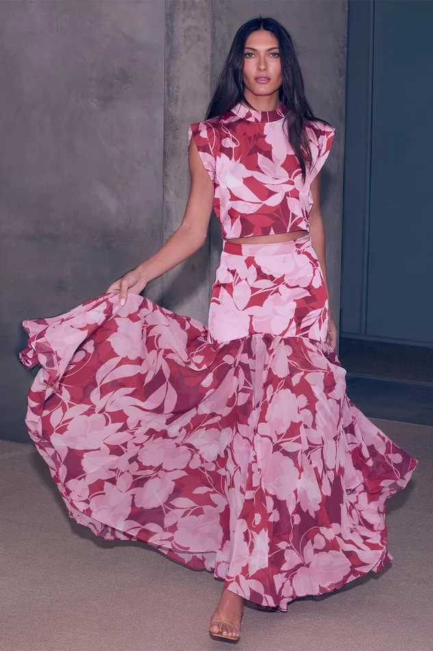 Women MISA Los Angeles Tops INAH TOP Flora Rosada Satin
