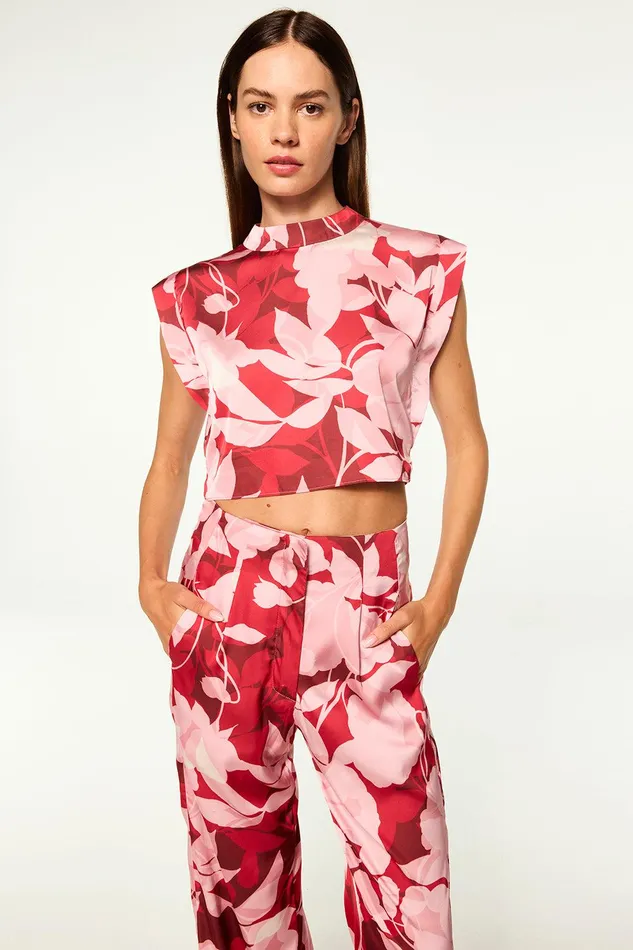 Women MISA Los Angeles Tops INAH TOP Flora Rosada Satin