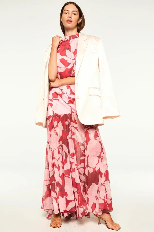 Women MISA Los Angeles Tops INAH TOP Flora Rosada Satin