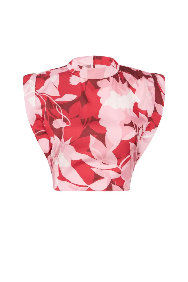 Women MISA Los Angeles Tops INAH TOP Flora Rosada Satin